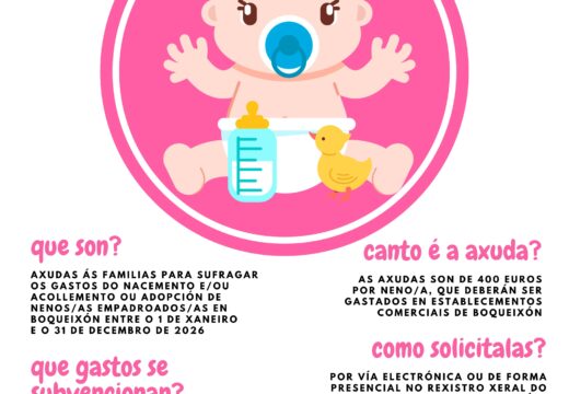 O Concello de Boqueixón abre o prazo para solicitar as axudas de 400 euros por nacemento, acollida ou adopción de nenos