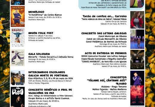 O Concello de Ribeira organiza un Maio Cultural protagonizado polas Letras Galegas con máis dunha quincena de propostas