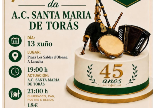 A Laracha acollerá o IV Día da Muiñeira e a celebración do XLV Aniversario da A.C. Santa María de Torás