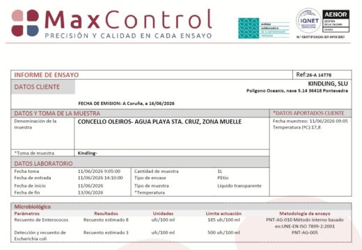 As análises confirman que o porto e a praia de Santa Cruz é apta para o baño