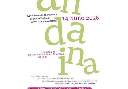 Fene acollerá este domingo a Andaina Por+Vida con motivo do 18 aniversario do programa de educación física contra a fatiga oncolóxica