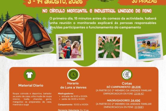 A Concellería de Deportes anuncia para este verán un novo campamento lúdico-deportivo no CMI de Fene