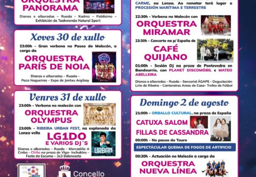 O Concello de Ribeira lanza unha programación ambiciosa para as festas do verán