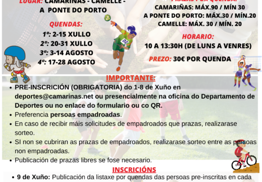 Camariñas oferta 648 prazas de obradoiros de tempo libre e as actividades acuáticas