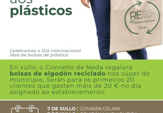 Neda regalará bolsas reutilizables de algodón reciclado nos supermercados do municipio a vindeira semana