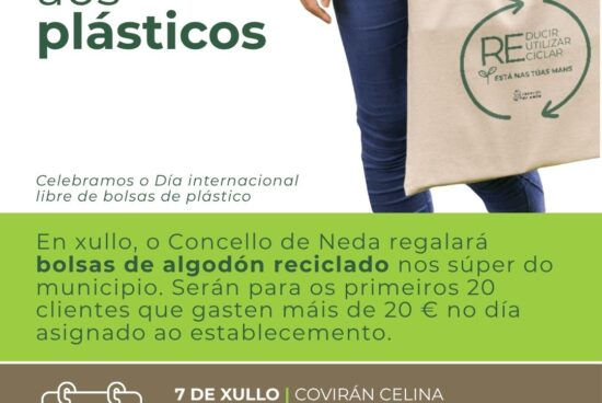 Neda regalará bolsas reutilizables de algodón reciclado nos supermercados do municipio a vindeira semana