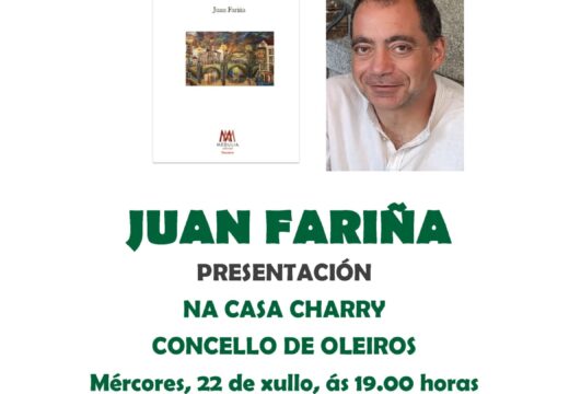 Juan Fariña presentará en Casa Charry “Agosto dezaseis”, a súa nova novela
