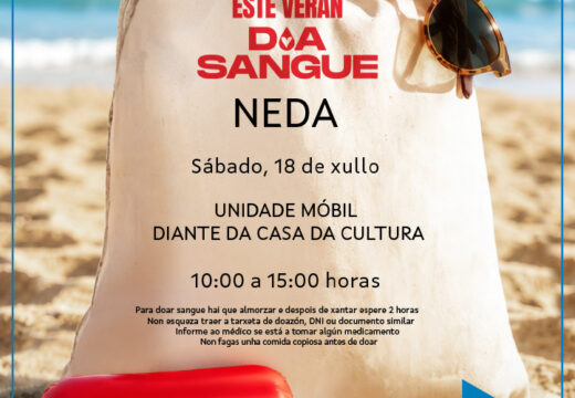 A campaña de verán de doazón de sangue “Un alento de vida” recalará en Neda o 18 de xullo