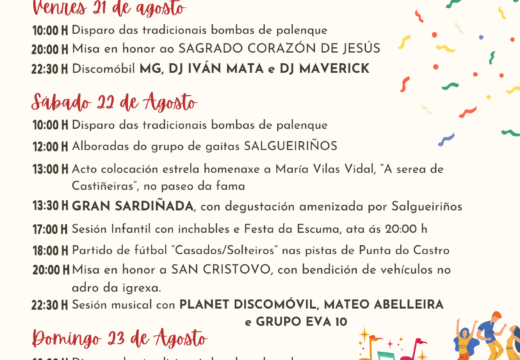 Castiñeiras celebra as súas festas do verán do 21 ao 23 de agosto