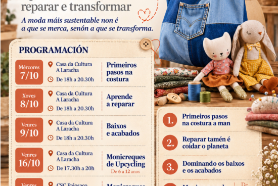 O concello organiza obradoiros de costura creativa e upcycling téxtil, para animar á veciñanza a reparar, transformar e reutilizar a roupa