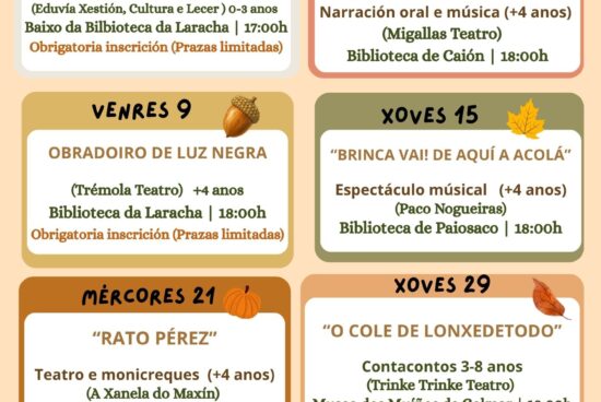 O concello programa seis propostas para desfrutar da lectura, a música e o teatro na nova edición de “Outono de Contos”
