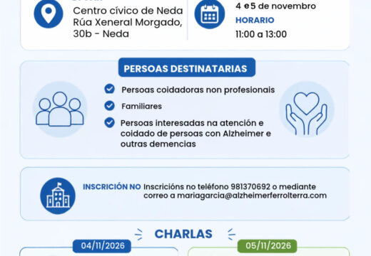 Neda abre a inscrición para dúas charlas formativas para persoas coidadoras de enfermos de alzhéimer